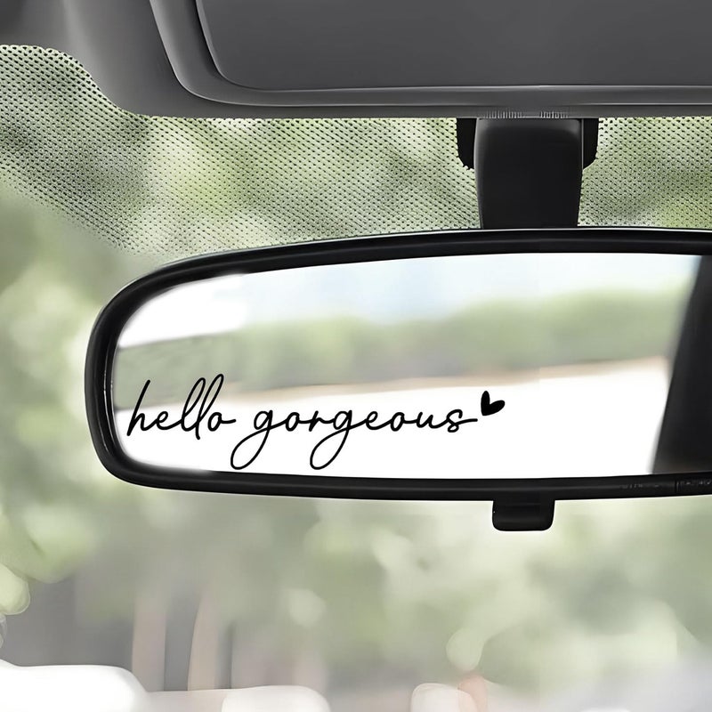 WCDHOR 2 x Hello Gorgeous Rearview Mirror Decal Water Bottle Stickers Affirmation Reminder Sticker Laptop Bumper Sticker Tumbler Vinyl Sticker Car Mirror Decal(Hello Gorgeous, Black) - Image 1